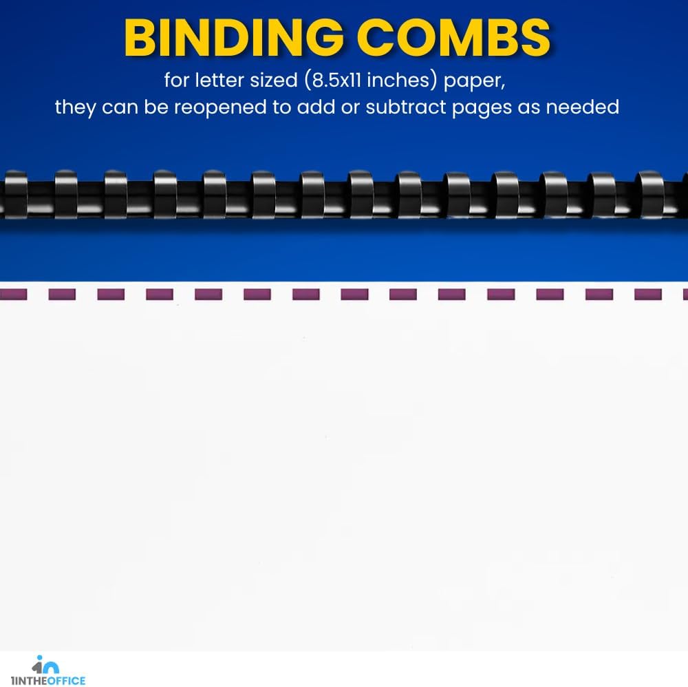 1InTheOffice Comb Binding Spines 8.5x11, Ring Plastic Binding Comb, Black Comb Spines, 1/2" Diameter (50/Pack)