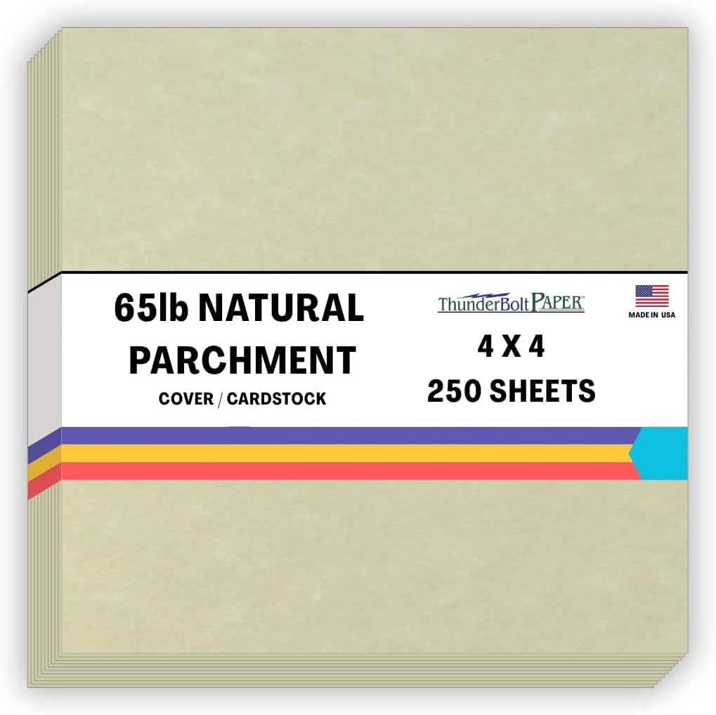 250 Natural Parchment 65lb Cover Paper Sheets 4 X 4 Inches Cardstock Weight Colored Sheets 4" X 4" (4X4 Inches) Small Square Card Size - Printable Old Parchment Semblance