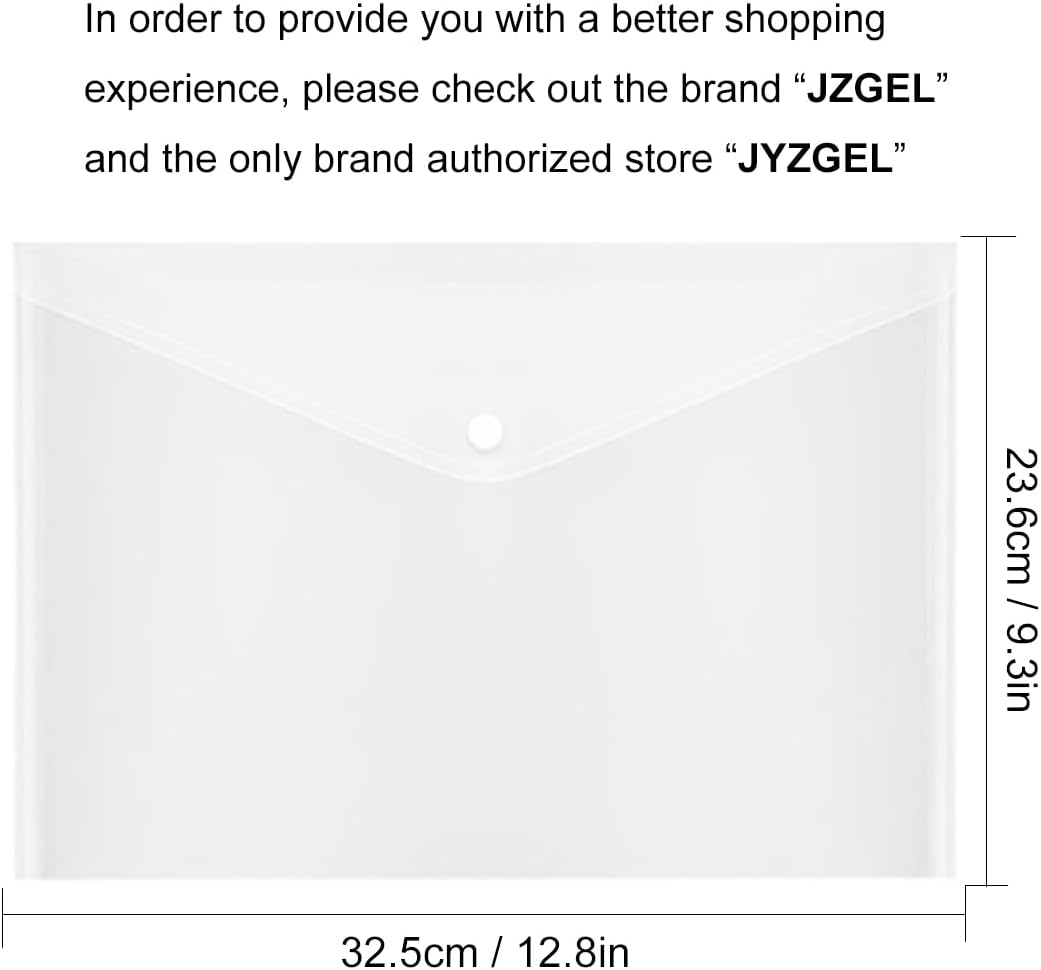 20 Pcs Clear Plastic Envelope with Snap Button Closure, Plastic Waterproof Envelope File Folder, Transparent Folders for Documents, Letter Size, A4 Size, for School and Office Supplies