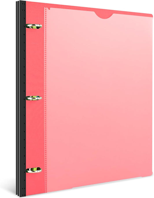 INFUN 1 Inch Telescoping 3 Ring Binder - 1PCS,Flexible Round Binder with Customizable Front Cover and Clear Catalog Pocket, 1 Inch Rings, 225 Sheet Capacity-Red