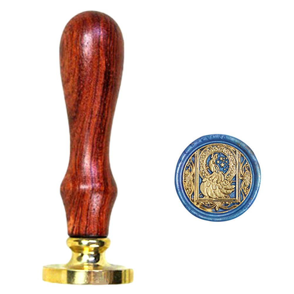 Starry Peacock Wax Sealing Stamp with Removable Brass Head Wooden Handle - Retro Vintage Animal Sealing Wax Stamp for Letter Cards Invitations