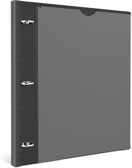 INFUN Telescoping 3 Ring Binder -1PCS-Black, Flexible Round Binder with Customizable Front Cover and Clear Catalog Pocket, 0.75 Inch Rings, Holds 160 Sheets 8.5x11 inch Paper