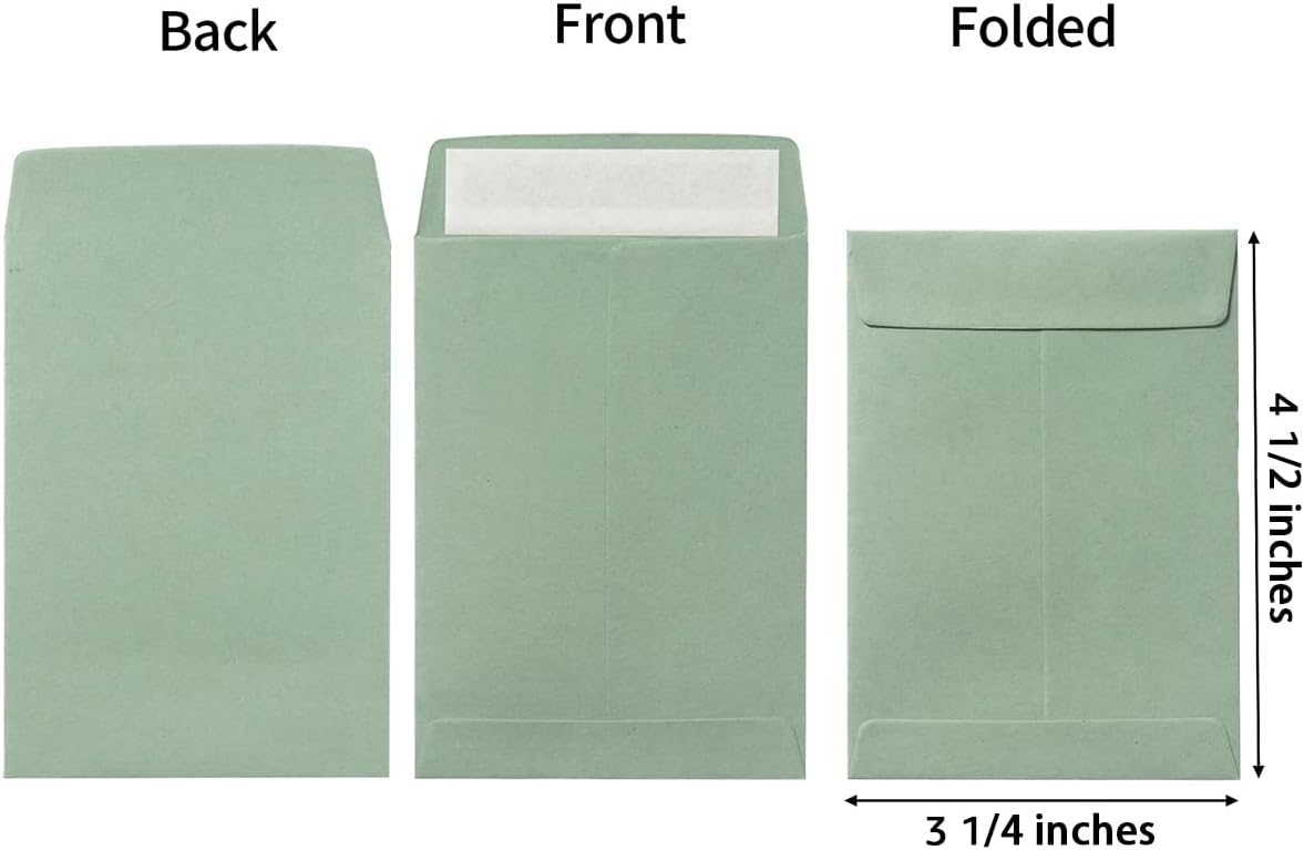 100 Pack Seed Envelopes Self-Adhesive Small Coin Envelopes Seed Storage Packets for Garden, Office or Wedding Gift (Sage-Green, 3 1/4 ×4 1/2 inches)