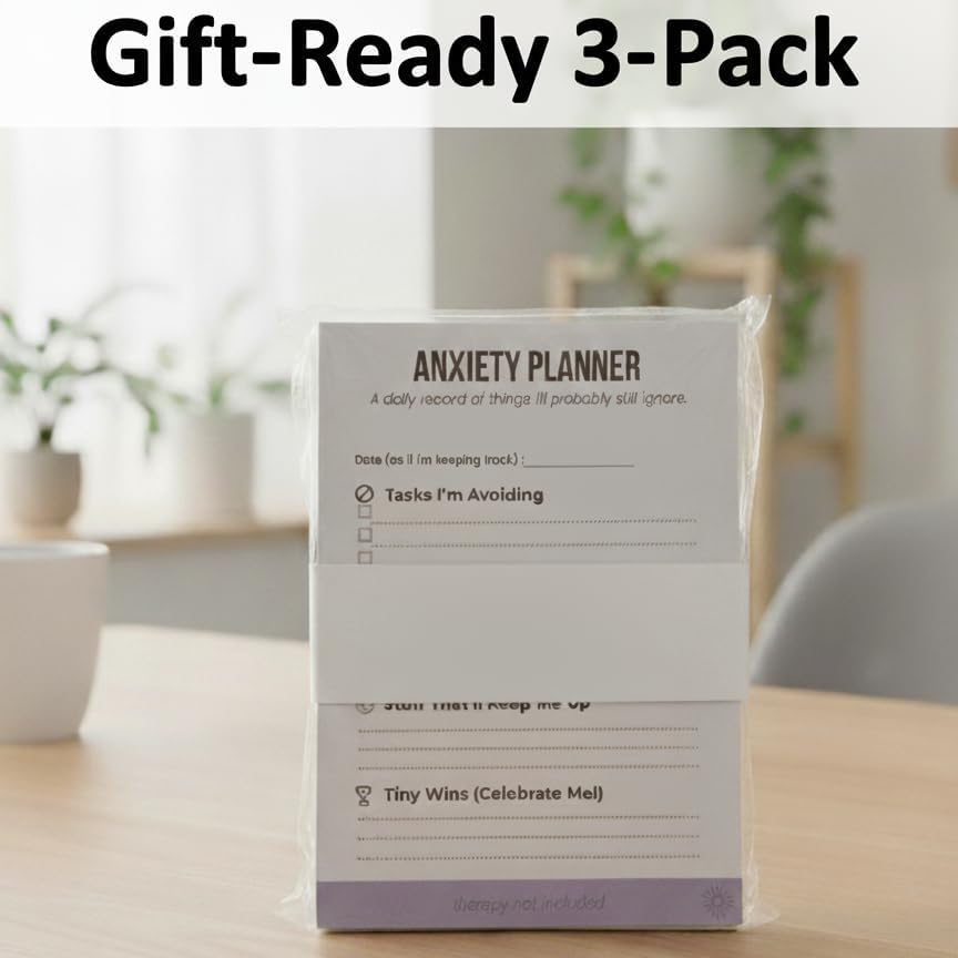 Funny Notepad Gift Set – 3 Pack of Anxiety Planner, Productivity Pad & Bare Minimum Tracker – Sarcastic Gag Gift for Coworkers, Office Supplies, Burnout Humor, 50 Sheets Each