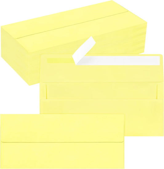100 Pack #10 Business Envelopes, Self Seal Standard Light Yellow Envelopes for Secure Business & Legal Mailing, Office, Checks, Letter, Invoices, 4 1/8 x 9 1/2 Inches