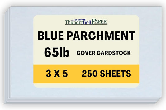 250 Blue Parchment 65lb Cover Weight Paper - 3" X 5" (3X5 Inches) Photo|Card|Frame Size - Printable Cardstock Colored Sheets Old Parchment Semblance