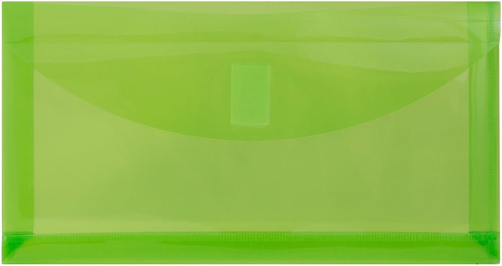 JAM PAPER Plastic Expansion Envelopes with Hook & Loop Closure - #10 Booklet Wallet - 5 1/4 x 10 with 1 Inch Expansion - Lime Green - 12/Pack