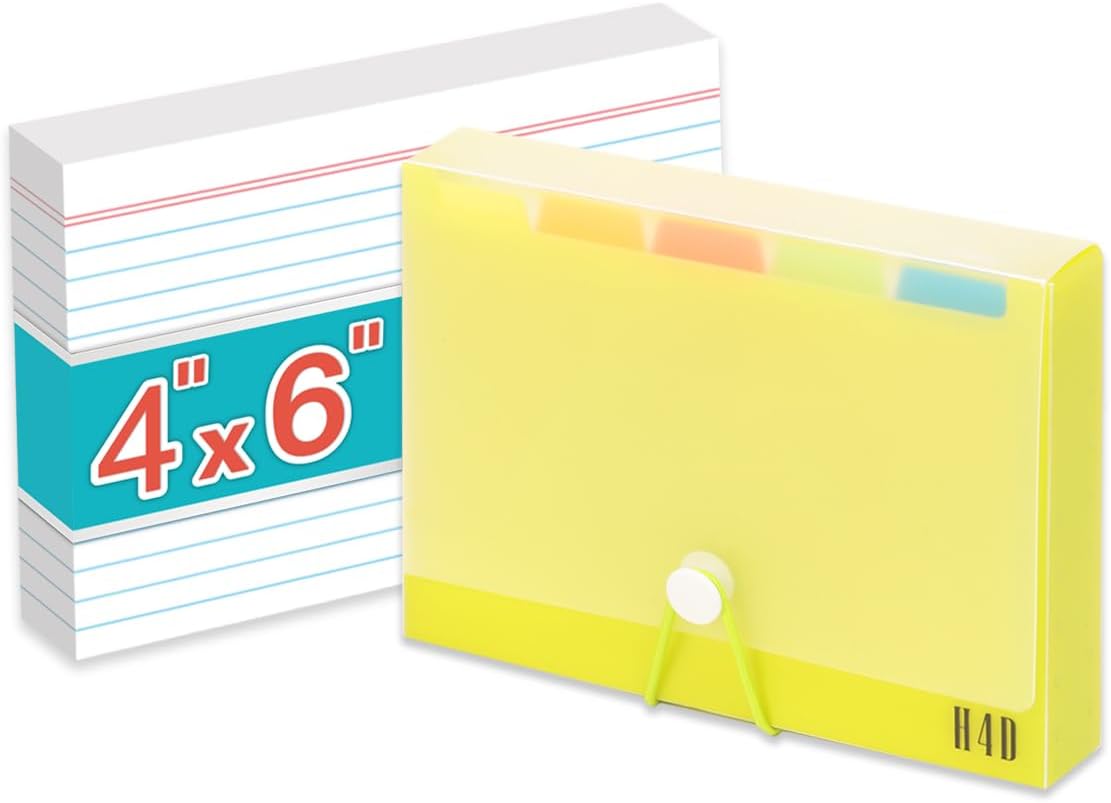 H4D 4x6 Index Card Case with 100 Heavyweight Ruled Index Cards and Dividers, Lime Green
