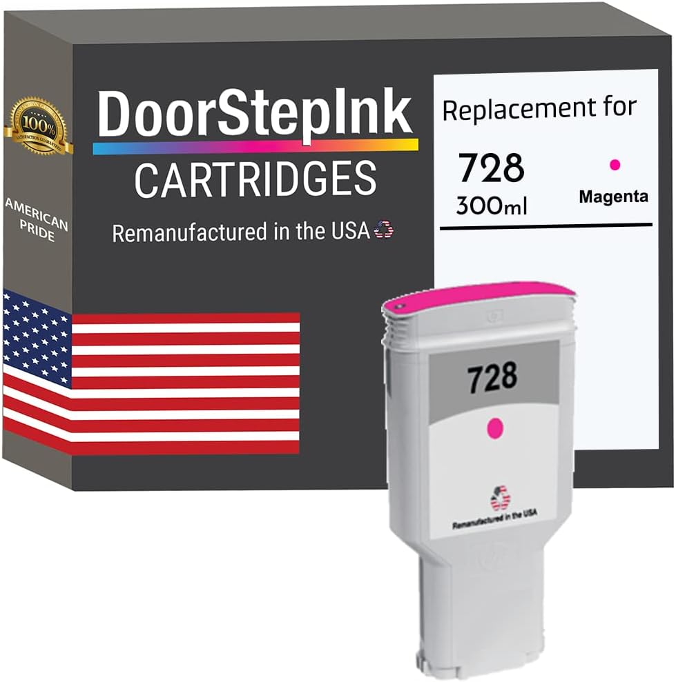 DoorStepInk Remanufactured in The USA Ink Cartridge Replacements for HP 728 300ml Magenta F9K16A for DesignJet T730 36-in Printer, DesignJet T830 24-in MFP, DesignJet T830 36-in MFP