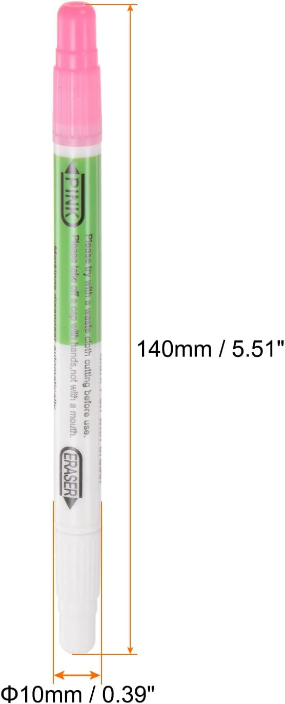 HARFINGTON 12pcs Disappearing Ink Fabric Marker Pen with Eraser Erasable Ink Fabric Sewing Marking Pens Water Soluble Ink Tailor's Pen Marking Tracing Tools for Quilting, Pink White