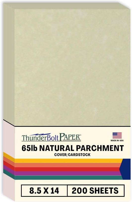 200 Natural Parchment 65lb Cover Paper Sheets 8.5X14 Inches Cardstock Weight Colored Sheets 8.5" X 14" (8.5X14 Inches) Legal|Menu Size - Printable Old Parchment Semblance