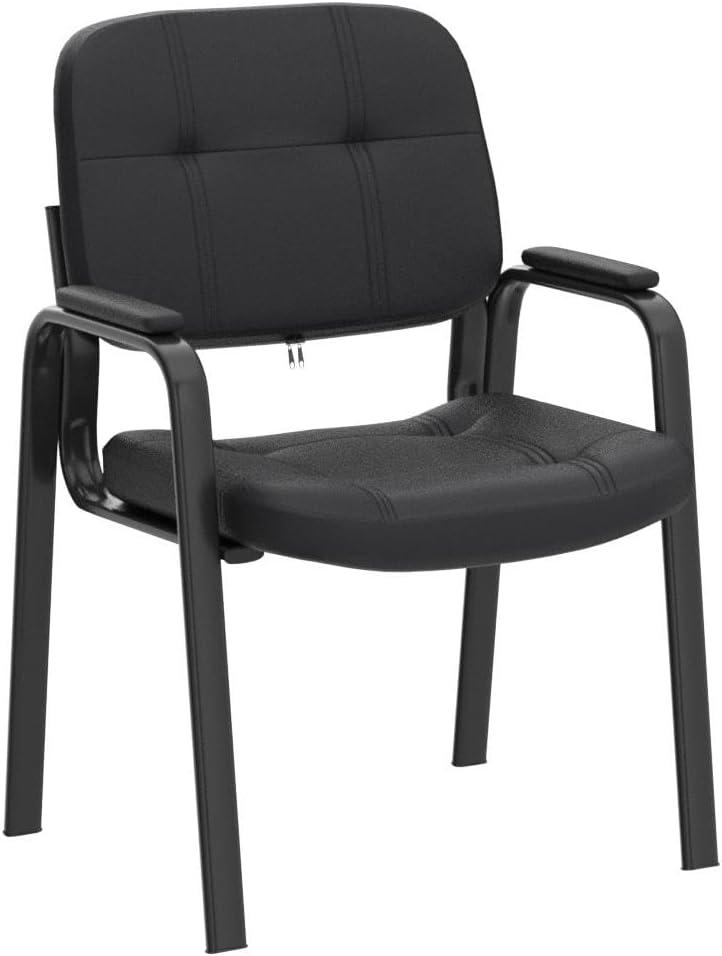 CLATINA Waiting Room Guest Chair with Bonded Leather Padded Arm Rest for Office Reception and Conference Desk Black 2 Pack