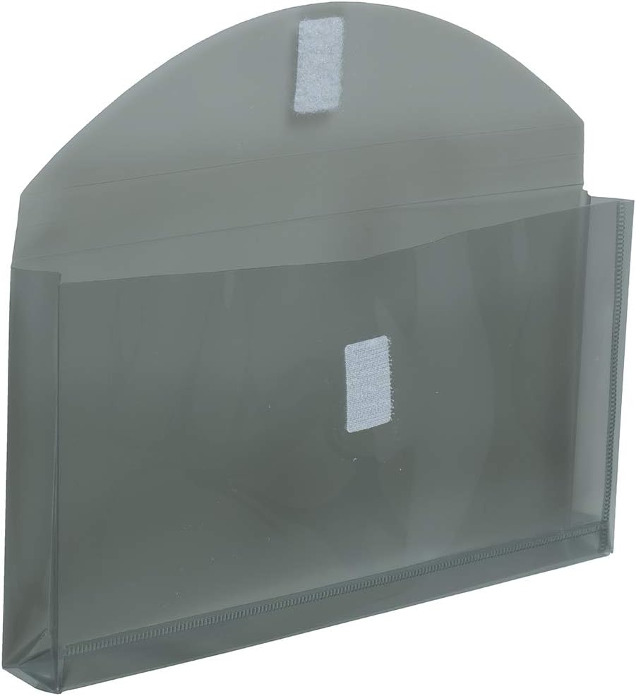 JAM PAPER Plastic Expansion Envelopes with Hook & Loop Closure - #10 Booklet Wallet - 5 1/4 x 10 with 1 Inch Expansion - Smoke Grey - 12/Pack