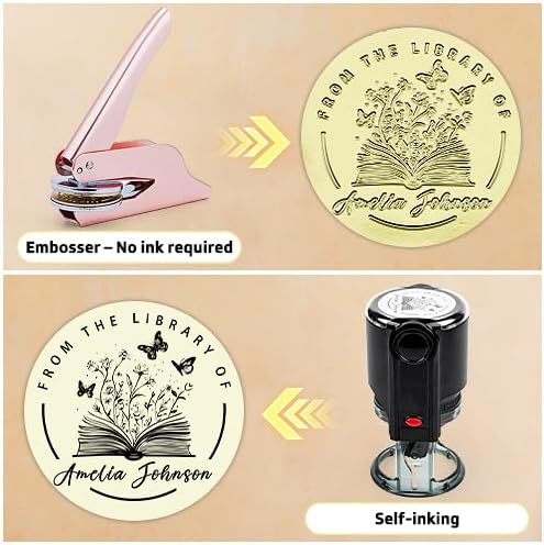 Book Embosser Personalized | Embosser Stamp Custom | Ex Libris | Book Stamp Personalized | from The Library of | Floral Book Press | Library Stamp Personalized (Rose Gold)
