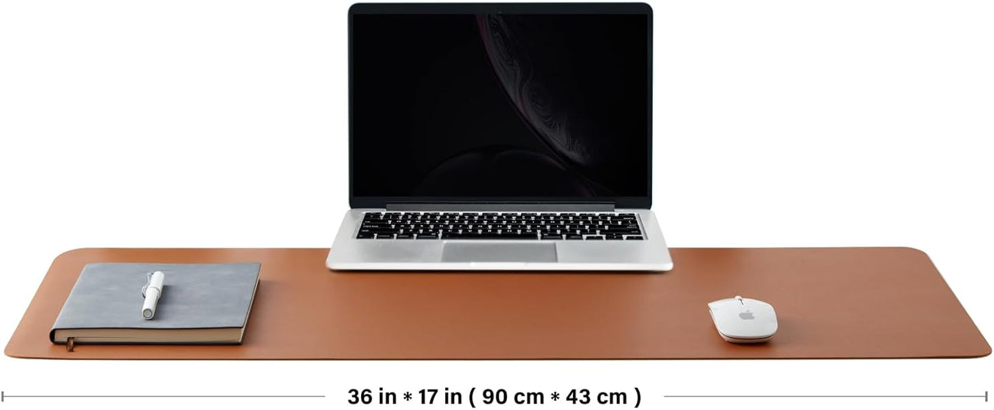 Leather Desk Mat - Non-Slip PU Desk Pad for Office and Home - Desk Organization and Accessories - Ideal for Large Mouse Pad and Desk Mats on Top of Desks (Brown,36"x 17")