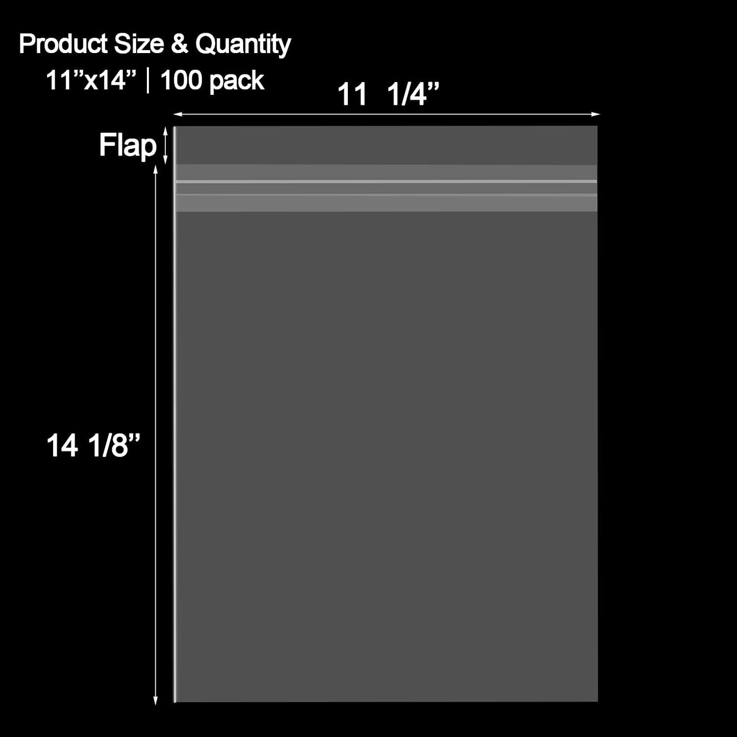 AUEAR 11" x 14" (100 Pack) Clear Plastic Sleeves - Acid Free 1.6mil Crystal Resealable Bags -Fit for 11x14 Prints, Photos, Documents, Clothing, T-Shirt