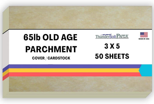 50 Old Age Parchment 65lb Cover Paper Sheets 3 X 5 Inches Cardstock Weight Colored Sheets 3" X 5" (3X5 Inches) Index|Recipe Card|Photo|Frame Size - Printable Parchment Semblance by The Pulp Process