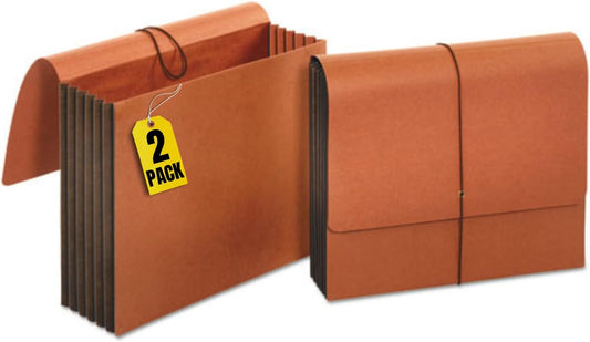 1InTheOffice Expanding File Wallet with Flap and Cord Closure, 5-1/4" Expansion, Letter Size, Redrope, 2 Pack
