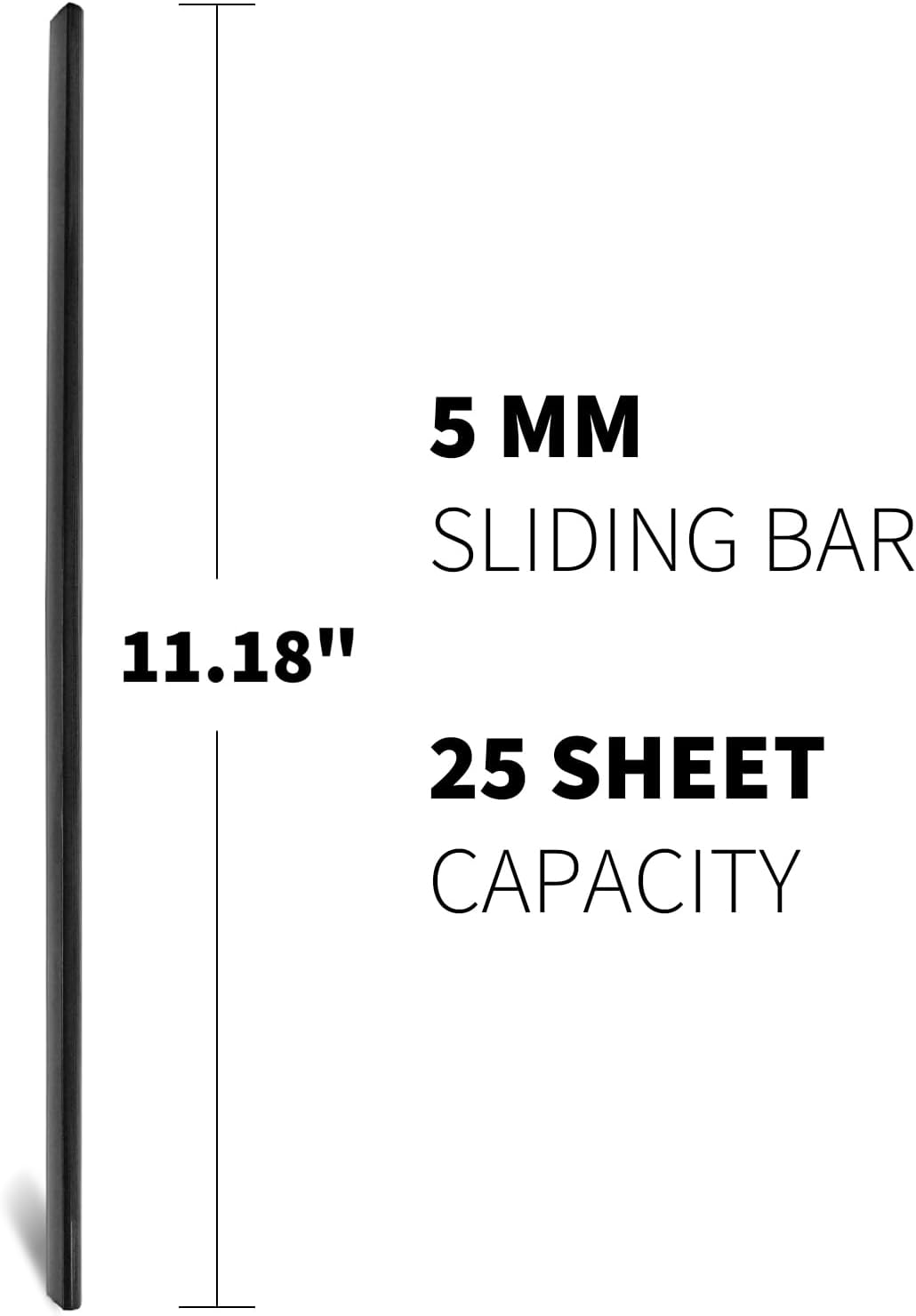 Binditek 25 Pack Binding Bars, 25-Sheet Capacity Slide Grip Binding Bars, Black, 5mm Thickness, 11 Inches, for Students and Coworkers