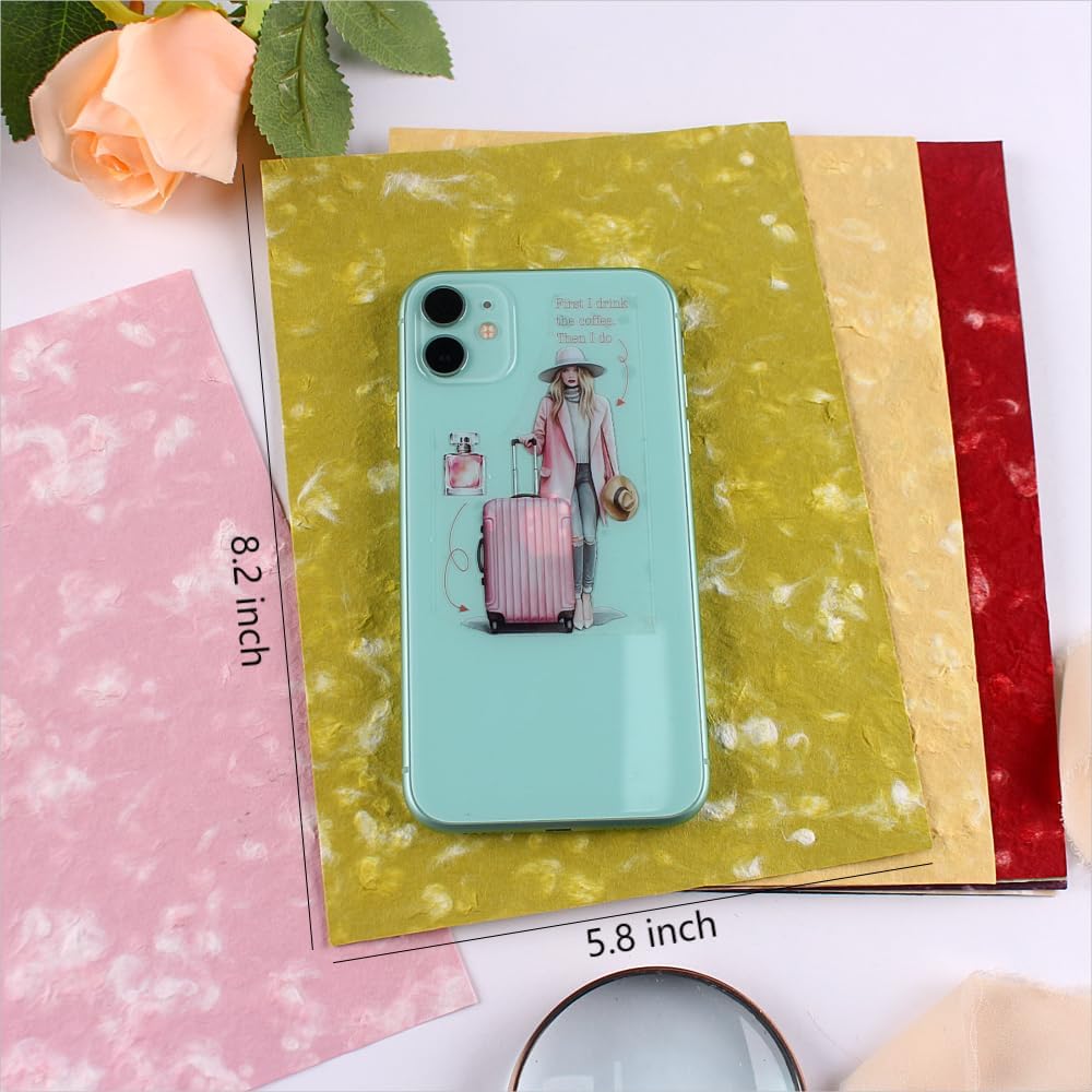 Textured Handmade Paper Sheets for Crafts, 21 Sheets A5 Thick Mulberry Scrapbook Paper for Card Making Supplies, Embossed, DIY Art Junk Journal, Collage, Mixed Media