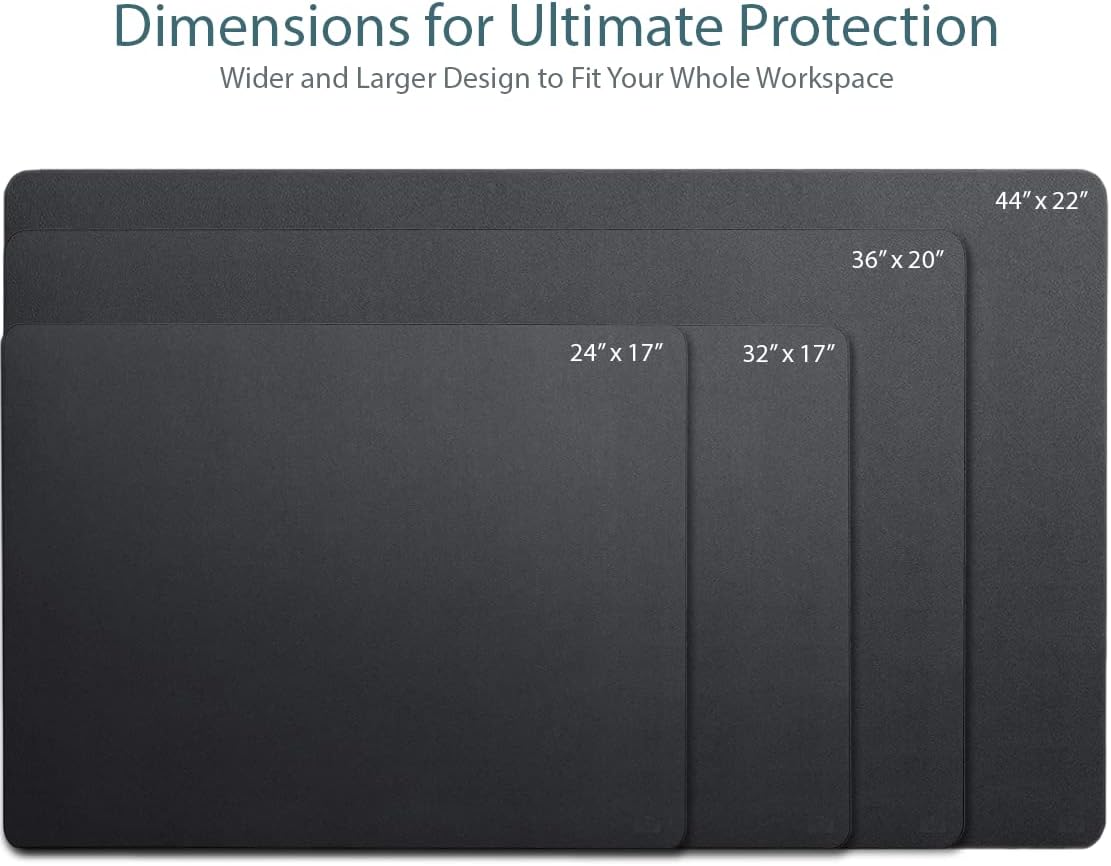 Vine Creations Leather Desk Mat 24" x 17", Desk Protector, PU Leather Desk Pad, Small Desk Pad Mat, Desk Blotter, Desk Pads on Top of Desks, Small Desk Mat for Home or Office (Black)