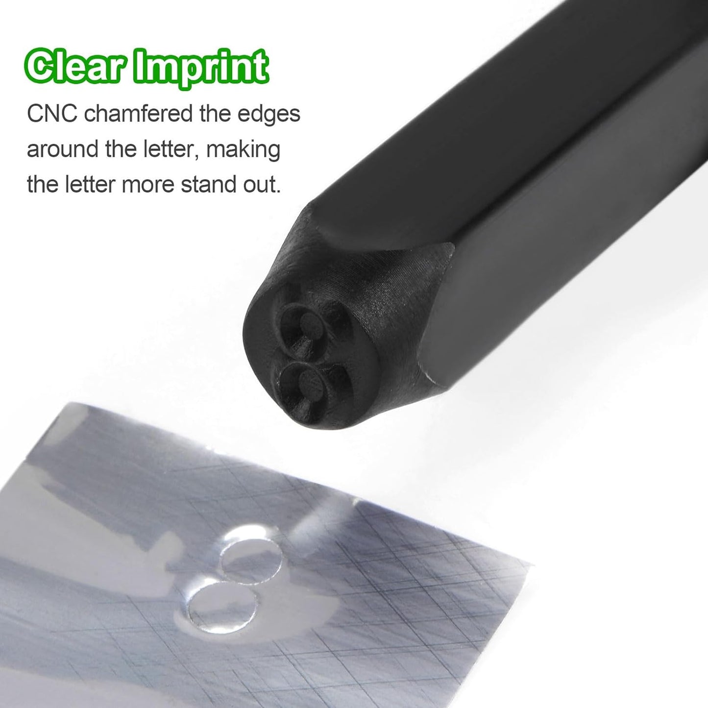 HARFINGTON 36pcs Metal Stamping Kit 1/8" (3mm) (A-Z, 0-8, "&" Symbol) Steel Letter Punch Press Tool with Hole Punch to Stamp on Metal, Plastic, Wood, Leather, Black