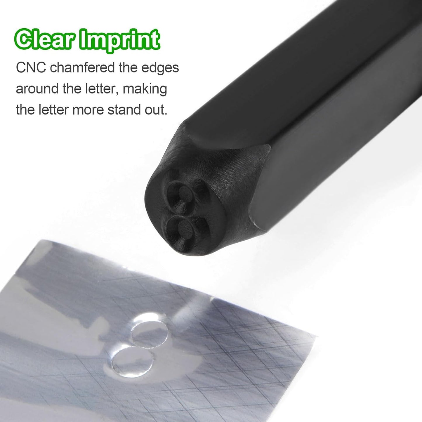 HARFINGTON 36pcs Metal Stamping Kit 5/16" (8mm) (A-Z, 0-8, "&" Symbol) Steel Letter Punch Press Tool with Hole Punch to Stamp on Metal, Plastic, Wood, Leather, Black