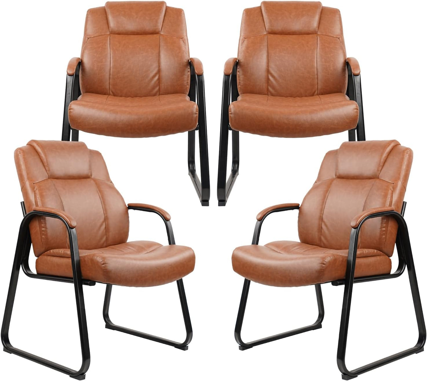 CLATINA Big & Tall 500 lb. Guest Chair, PU Leather Office Reception Chairs with Sled Base, Desk Chair No Wheels for Waiting Room Conference Lobby Computer Living Room, Brown, 4 Pack