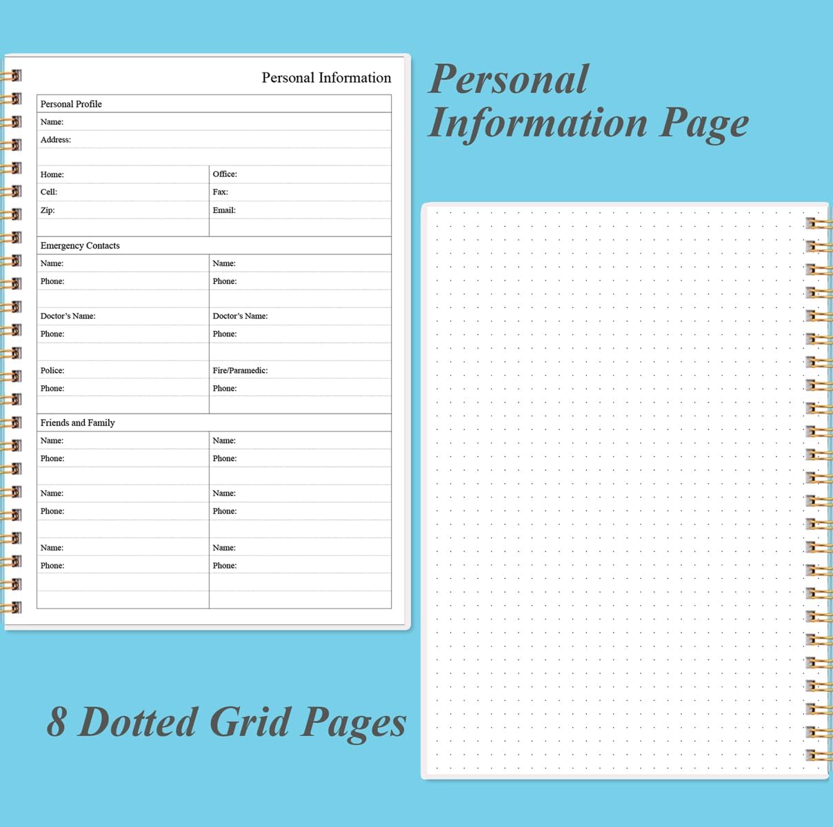 Daily Planner Undated - B5 To Do List Notebook Hourly Schedules, Spiral Appointment Planner for Women and Men, PVC Hardcover, Inner Pocket, Elastic Closure, 7" x 10", Blue Watercolor