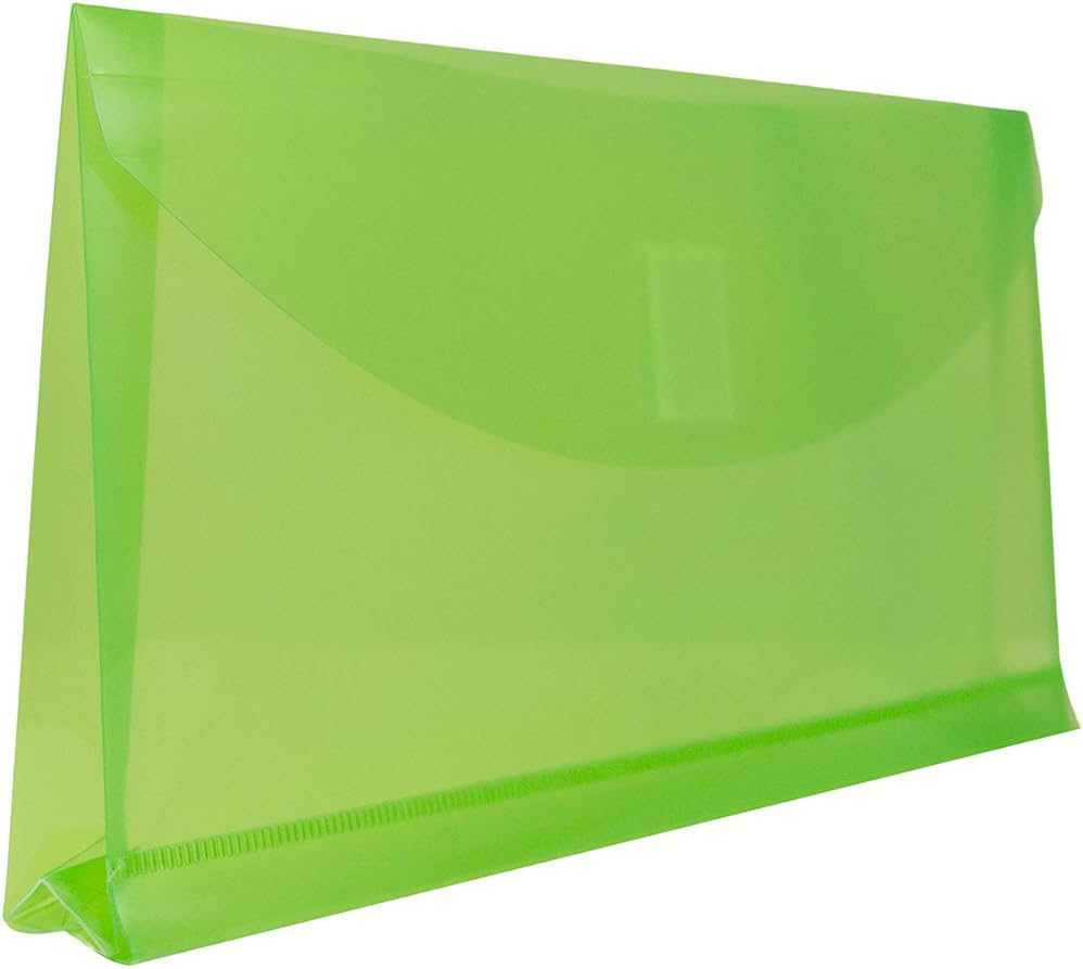 JAM PAPER Plastic Expansion Envelopes with Hook & Loop Closure - #10 Booklet Wallet - 5 1/4 x 10 with 1 Inch Expansion - Lime Green - 12/Pack