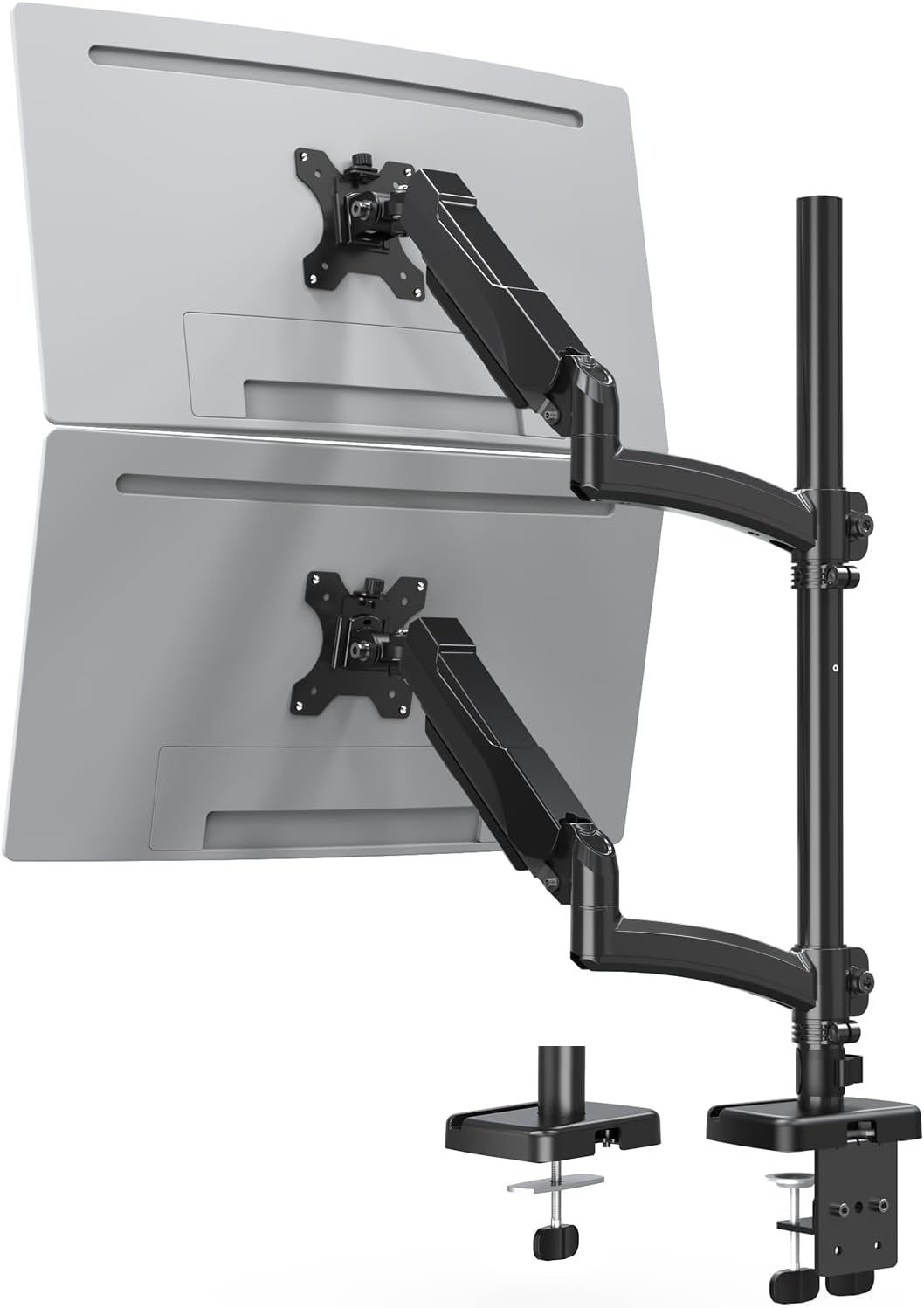 MOUNTUP Vertical Dual Monitor Mount Holds 4.4-17.6lbs, up to 32 Inch Stacked Monitor Mount with Gas Spring Arm with Clamp/Grommet Base Dual Monitor Stand for Desk, VESA 75x75/100x100 MU6012A