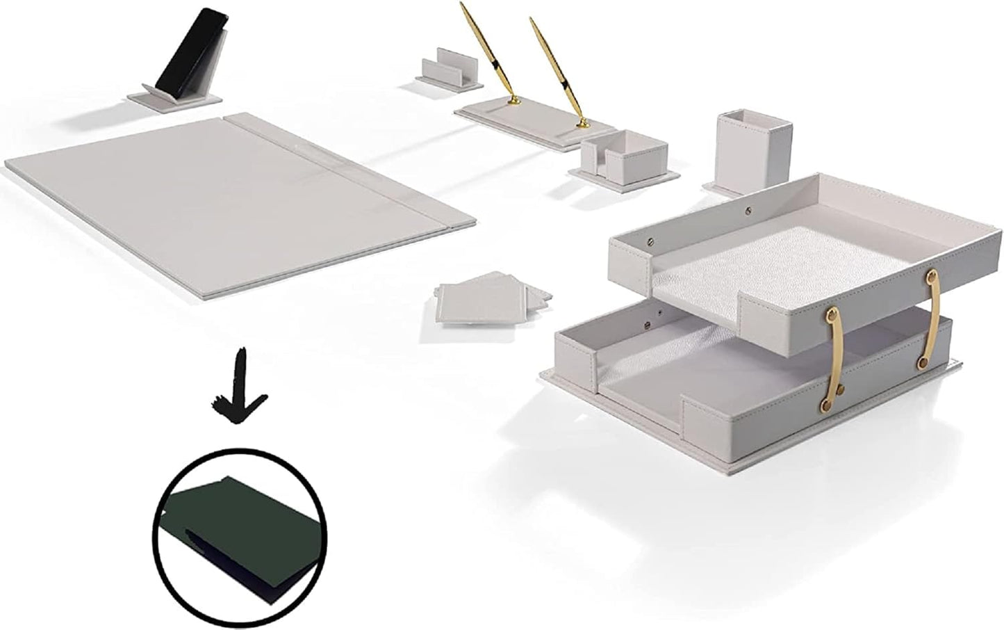 MOOGCO Bonded Set - Desk Accessories - Leather Desk Organizer - Bonded Leather Set - Office Desk Accessories - Home Office Accessories - Desk Supplies - Leather Desk Set - Office Accessories