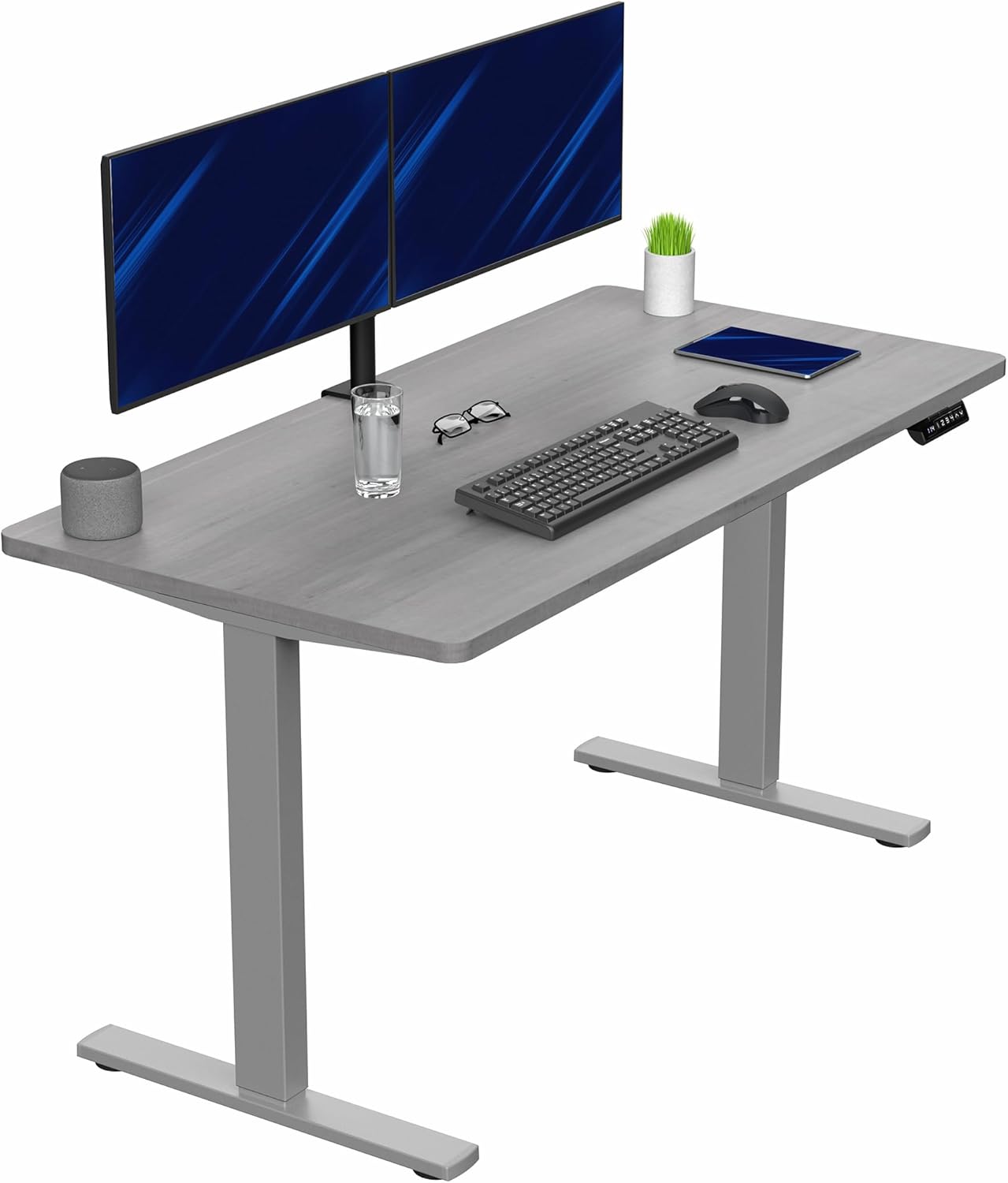 VIVO Electric 55 x 28 in Standing Desk, Memory Height Adjustment, 1B Series, One-Piece Dark Gray Top, Gray Frame, DESK-KIT-1G55G