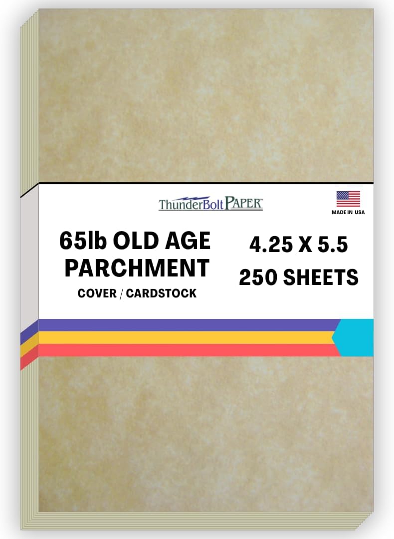 250 Old Age Parchment 65lb Cover Paper Sheets 4.25" X 5.5" (4.25X5.5 Inches) Quarter Letter Size - Printable Parchment Semblance by The Pulp Process