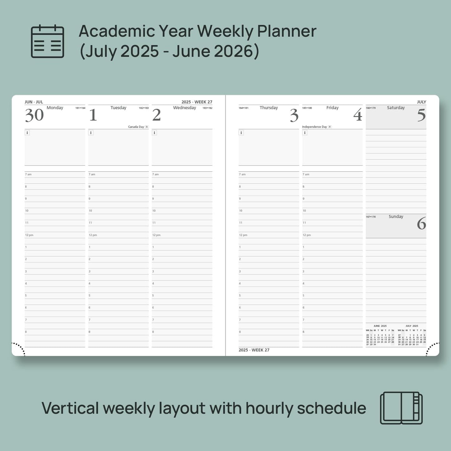 POPRUN Planner 2025-2026, (Large 8.5'' x 10.5'' Hard Cover) Academic Calendar (July 25-June 26) Daily Weekly and Monthly Appointment Book with Hourly Time Slots, Monthly Tabs, 100 GSM - Black