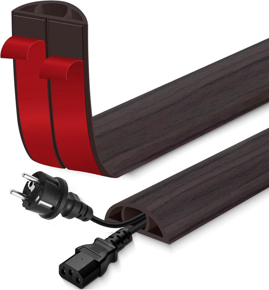 Floor Cord Cover for Wires on Floor Self Adhesive Cord Hider Floor Cable Management Wire Covers for Cords Protector Prevent Cable Trips Cord Cavity W 0.59" x H 0.31", Black Walnut, 20Ft