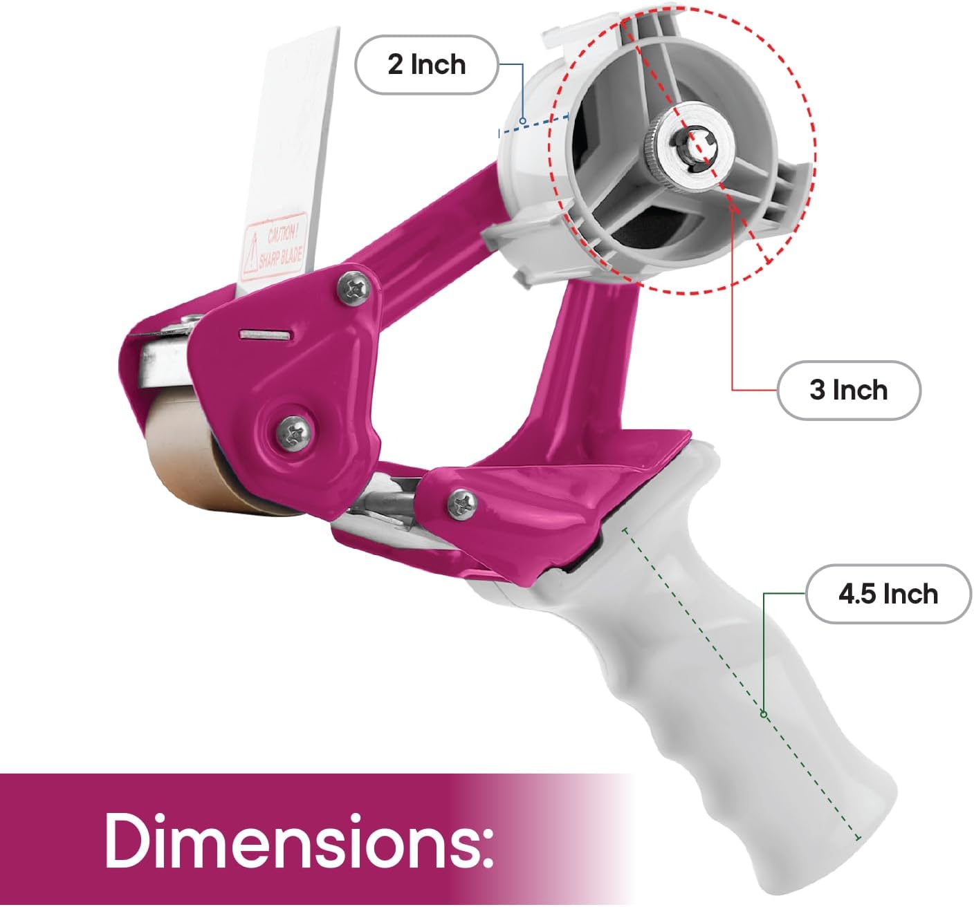 Heavy Duty Metal Frame Tape Gun - 3" Core with Special Ergonomic Handle - Packing Tape Dispenser with Premium Tempered Steel Blade for 2" Tape Rolls