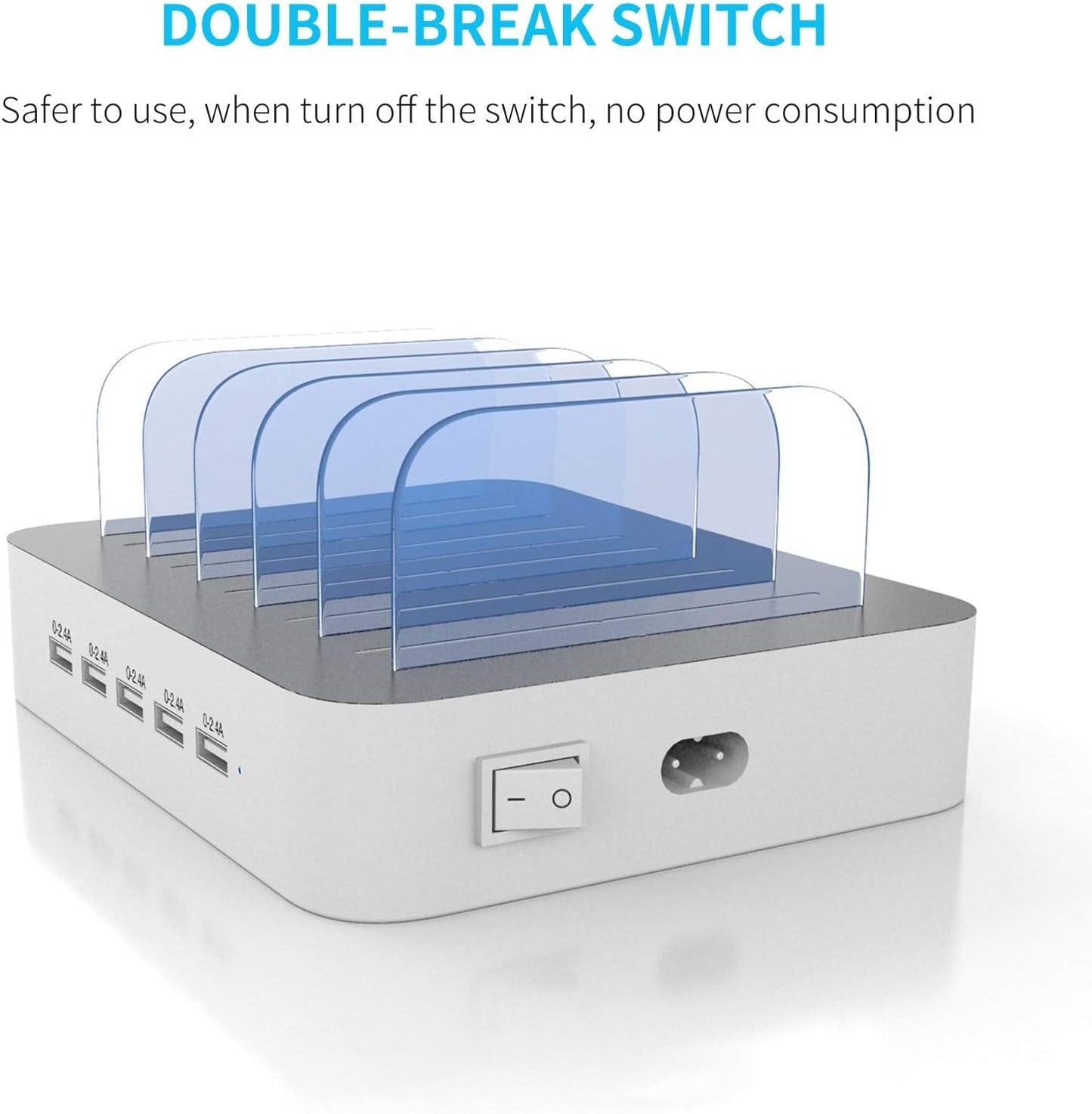 MSTJRY Charging Station for Multiple Devices : 5 Port Multi USB-A Charger Stations Multi-Device Organizer Charging Dock Designed for iPhone iPad Cell Phone Tablets (7 Short Cables Included)