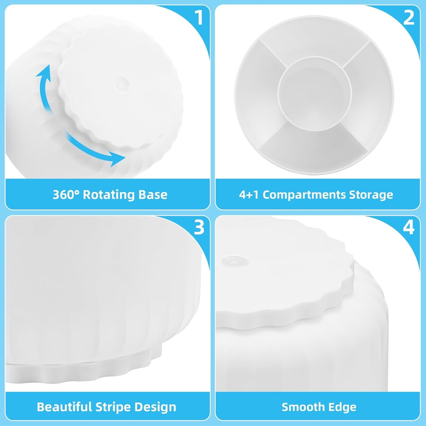 Marbrasse Desk Organizer, 360-Degree Rotating Pen Pencil Holder, Desk Organizers and Accessories with 5 Compartments Pencil Organizer, Art Supply Storage Box Caddy for Office, Home(White)