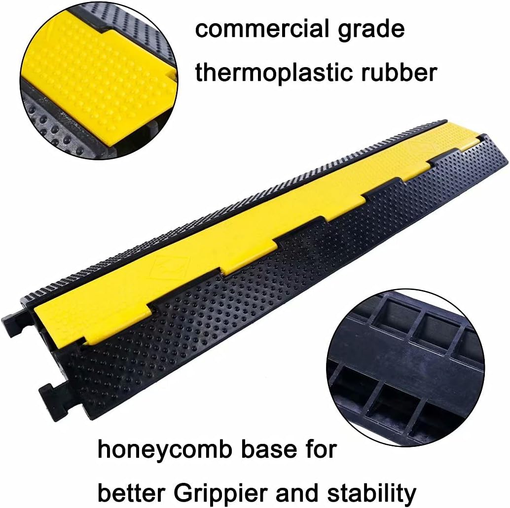 Rubber Cable Ramp Cord Cover Cable Protector Ramps Wire Hose Protective 2 Channel 22000Lbs Load Capacity Traffic Speed Bump for Asphalt Concrete Gravel Driveway Indoor Outdoor, 2 Pack