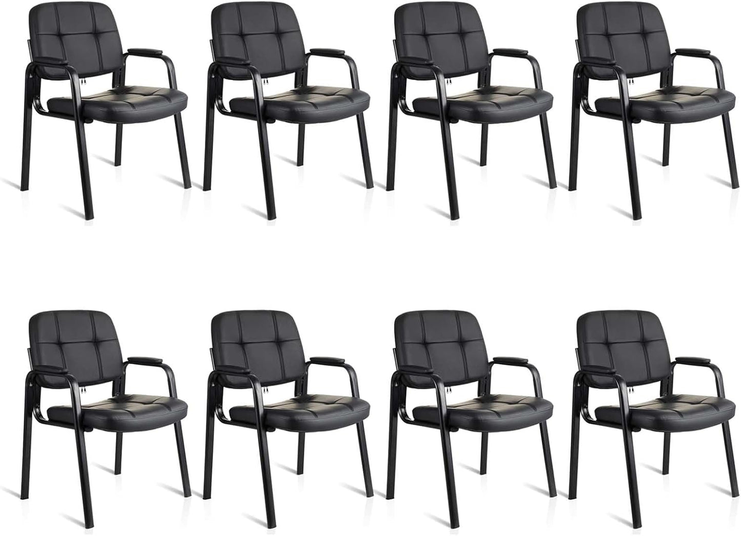 CLATINA Waiting Room Guest Chair with Bonded Leather Padded Arm Rest for Office Reception and Conference Desk Black 8 Pack