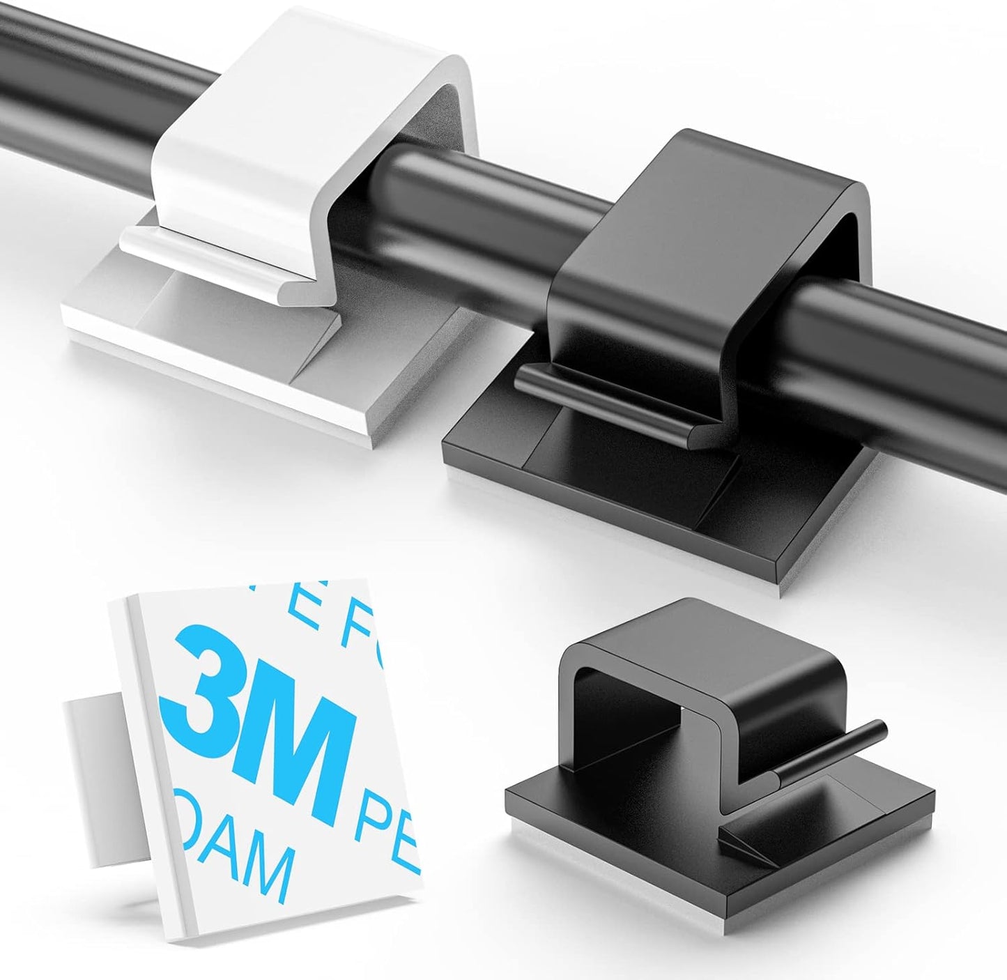 100 PCS Adhesive Cable Clips (Small, White&Black), Upgraded Wall Wire Holder Cord Organizer for Cable Management Under Desk, Light Clips Hooks for LED, Car Dash Cam, USB Cable