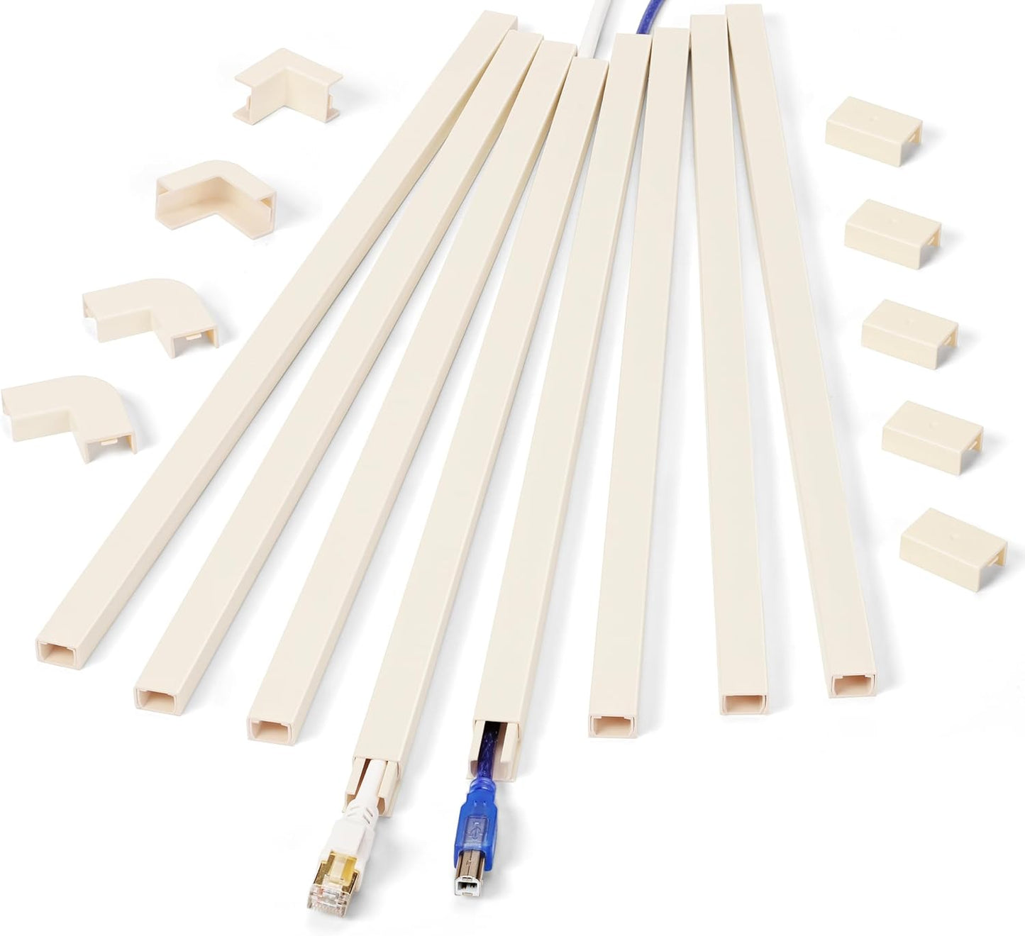 Cord Hider Wall for One Cord, 136in Wire Covers Wall, Easy Install Cable Cover Kit, Cable Raceway Beige, Wire Management Wall, 8X L17in W0.6in H0.4in