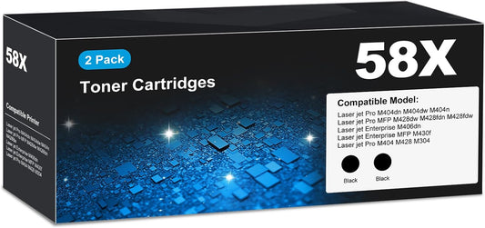 CF258X 58X Toner Cartridges Black (2-Pack) for HP 58X 58A CF258A, Laser Jet M404dn M428fdw Toner Cartridges, CF258 for Laser Jet Enterprise M404dn M404dw M404n M428dw M428fdn MFP M304 M406dn M430f