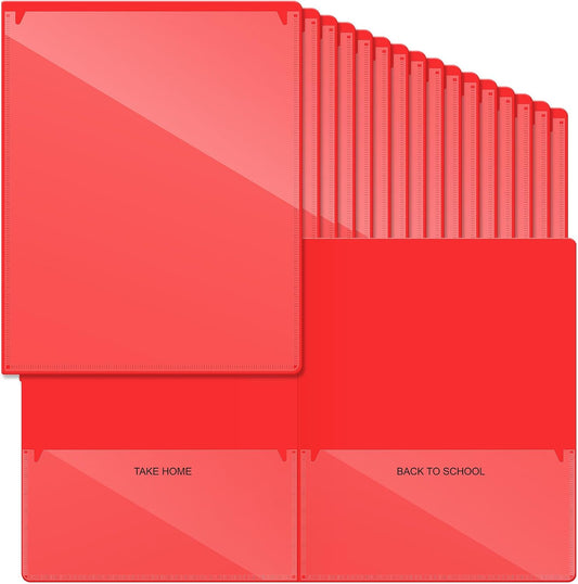 Henoyso 72 Pcs Plastic Take Home Folders with 2 Pockets Parent Teacher Classroom Communication Homework Folder for Students Parent Teacher Connect (Red)