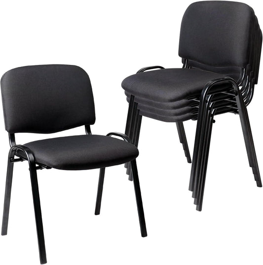 CLATINA Set of 5 Pack Stackable Waiting Room Chairs Fabric Black Reception Chair Metal with Thickened Seat Back Cushion for Waiting Conference Room Guest Stool (5 Pack)