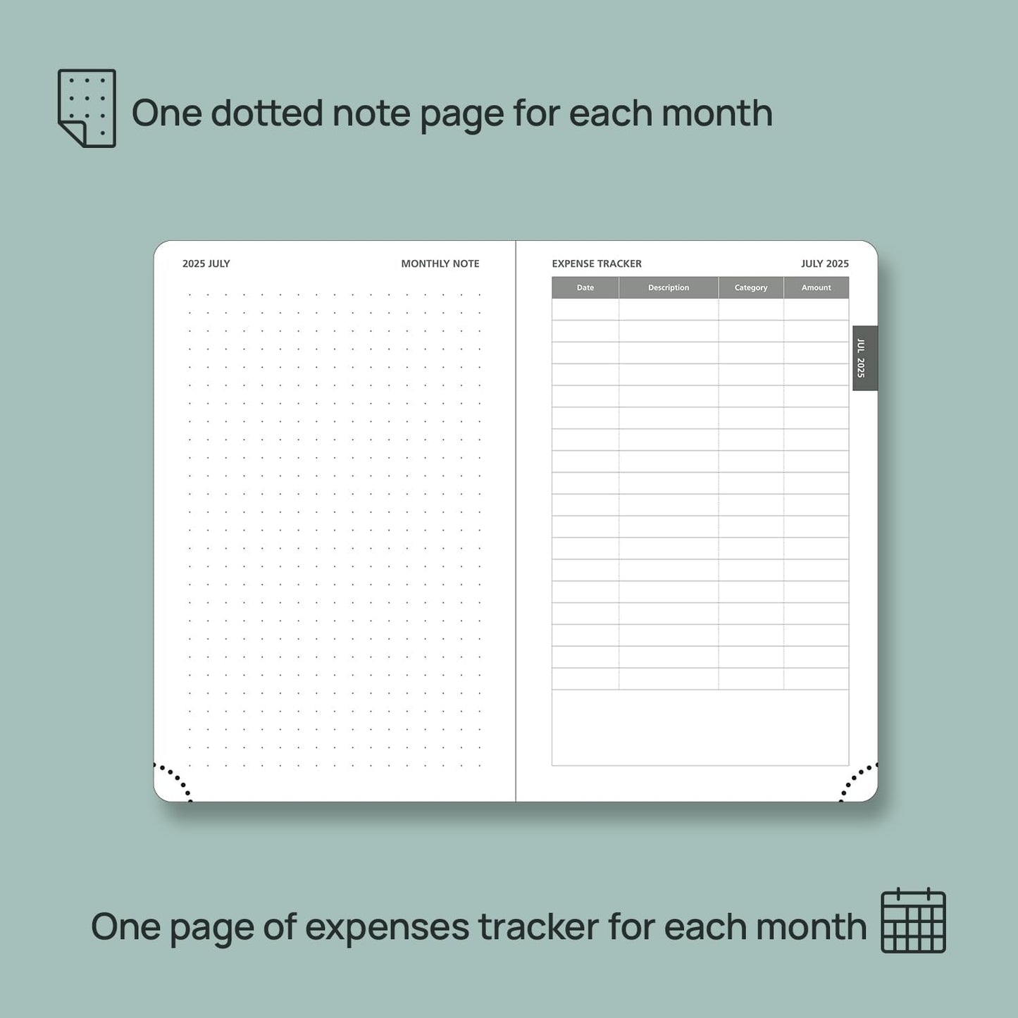 POPRUN Pocket Monthly Planner 2025-2026 (Pocket- 4''x 6.25''Soft Leather Cover) - 18 Month Calendar Book for Purse (Jul.2025-Dec.2026), 100 GSM Thick Paper - Pacific Green