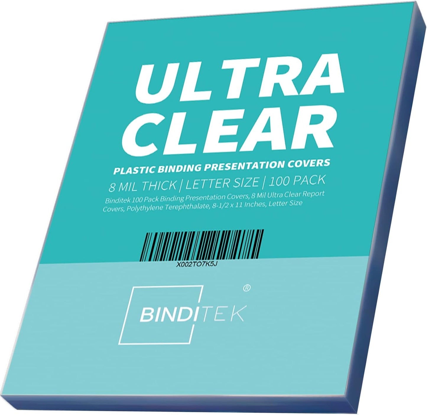 Binditek 100 Pack 8 Mil Ultra Clear Report Covers, Polythylene Terephthalate, 8.5 x 11 Inches, Letter Size, Square Corners, Un-Punched, for Students and Coworkers