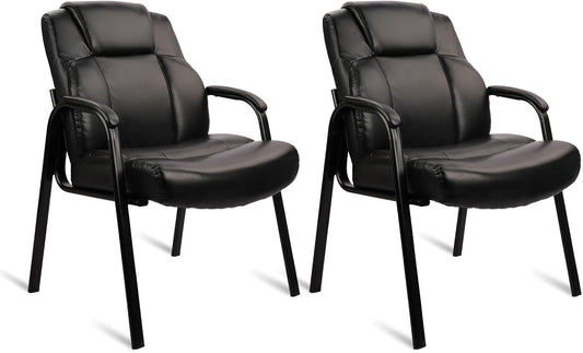 CLATINA Big & Tall 500 lb. Guest Chair, Leather Reception Chairs with Padded Arm Rest for Waiting Room Office Home and Meeting Conference-Black, 2 Pack