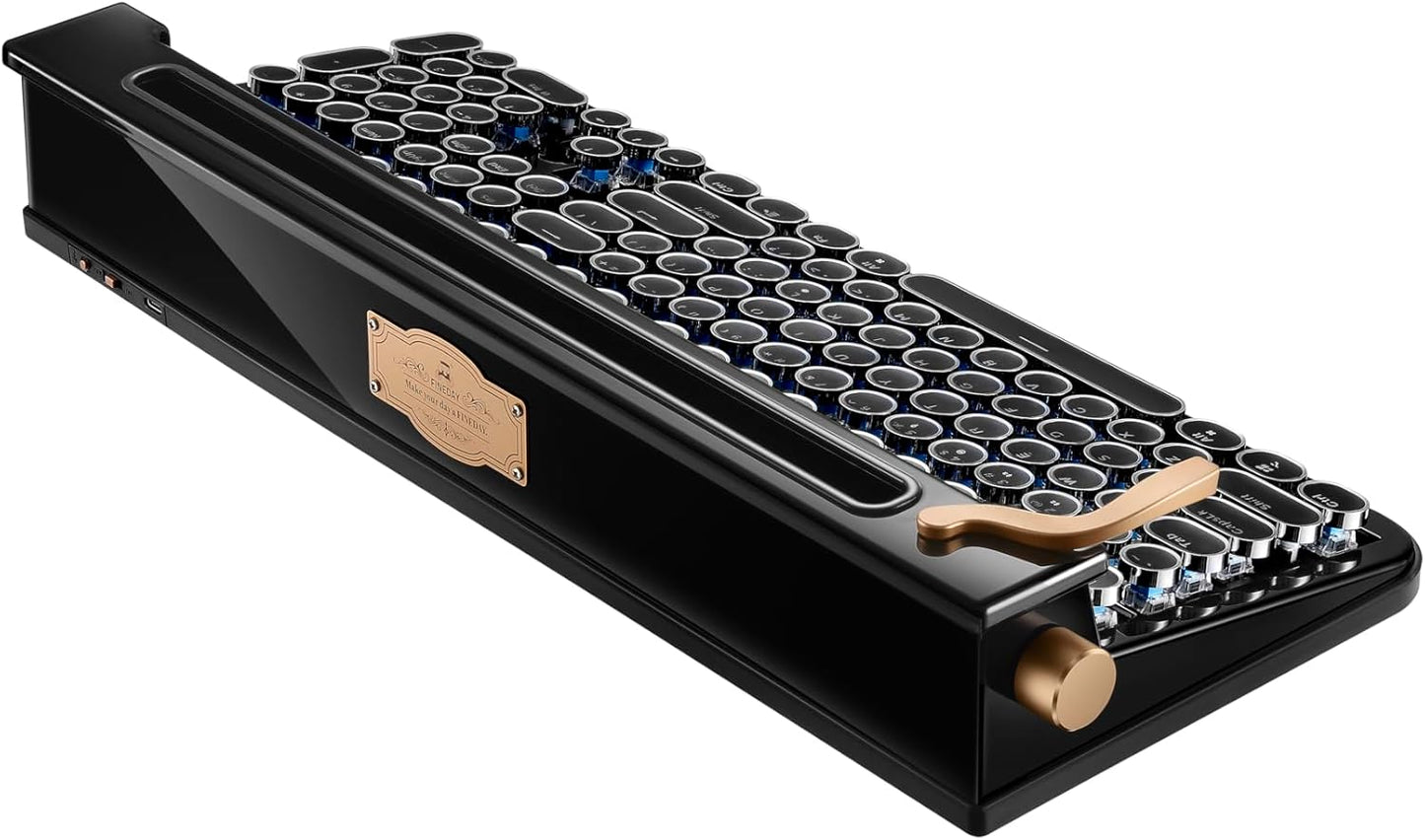 FINEDAY Keyboard 2.0 Plus, 2.4G Wireless & Bluetooth, 104 Keys, Blue Switch, 5000mAh, Retro Mechanical Keyboard for PC/Mac/Phone (English Keycaps)